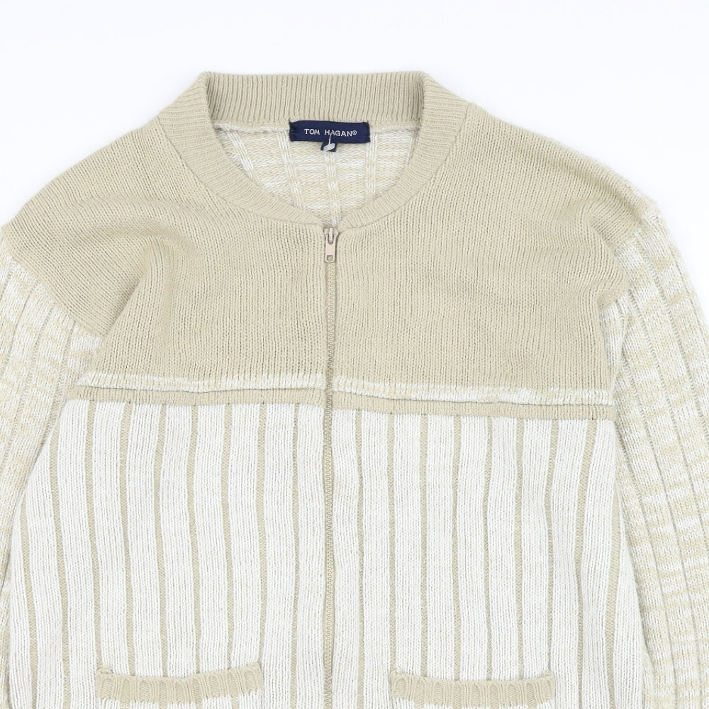 Tom Hagan Mens Brown Round Neck Acrylic Full Zip Jumper Size L