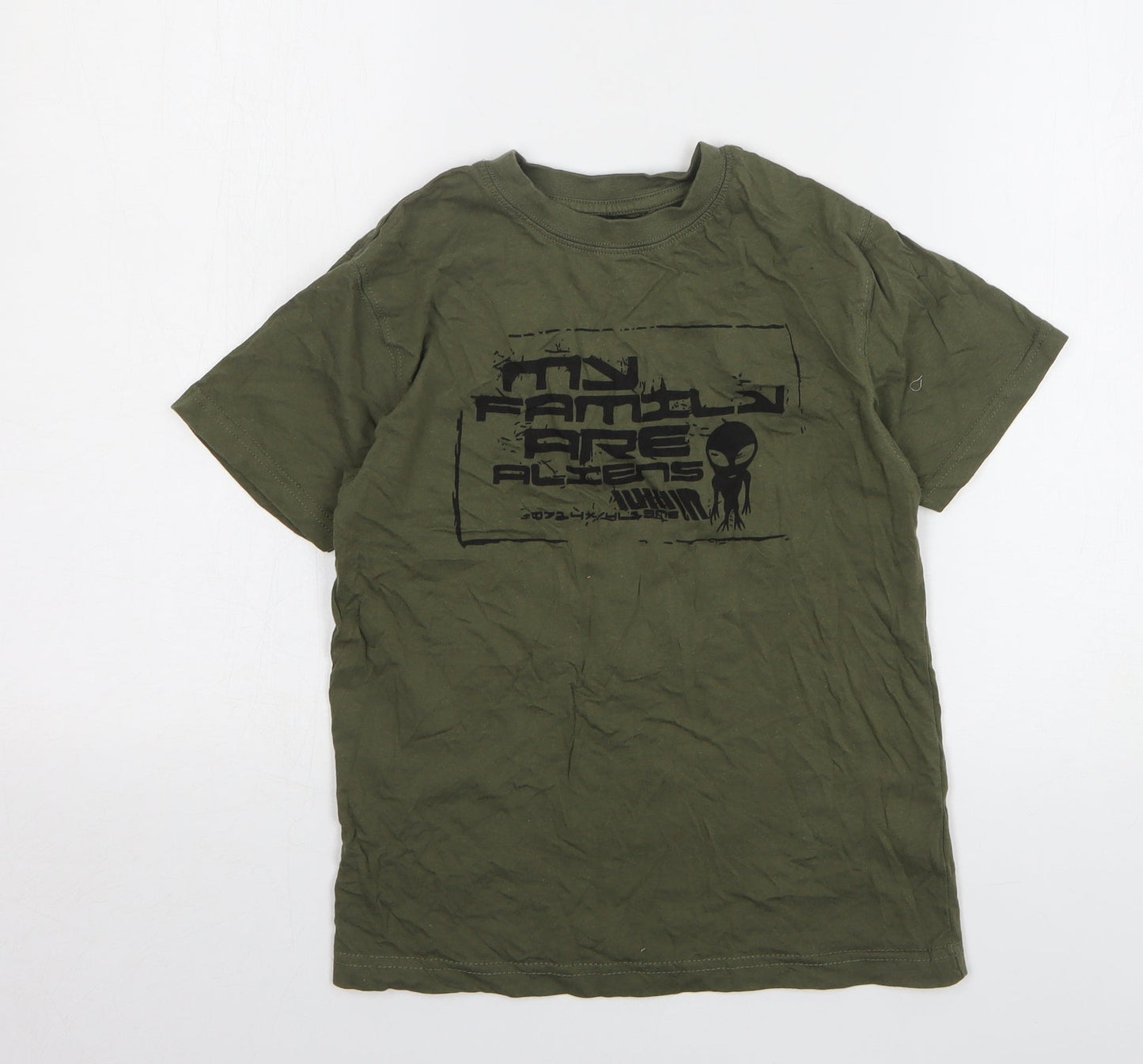 Rebel Boys Green Cotton Basic T-Shirt Size 9-10 Years Round Neck