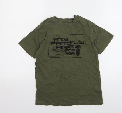 Rebel Boys Green Cotton Basic T-Shirt Size 9-10 Years Round Neck