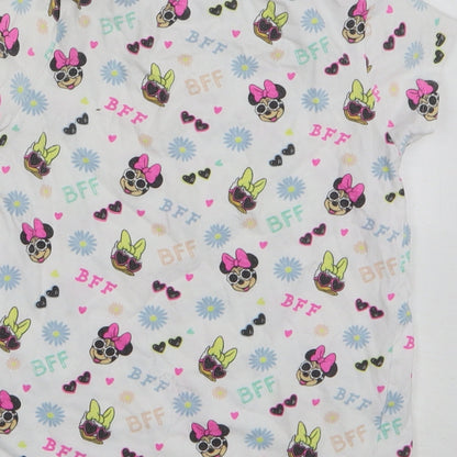 Primark Girls White Geometric Cotton Basic T-Shirt Size 4-5 Years Round Neck - Disney