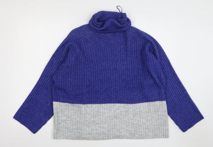 F&F Womens Blue Roll Neck Polyester Pullover Jumper Size M