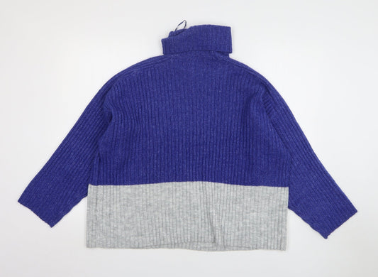 F&F Womens Blue Roll Neck Polyester Pullover Jumper Size M