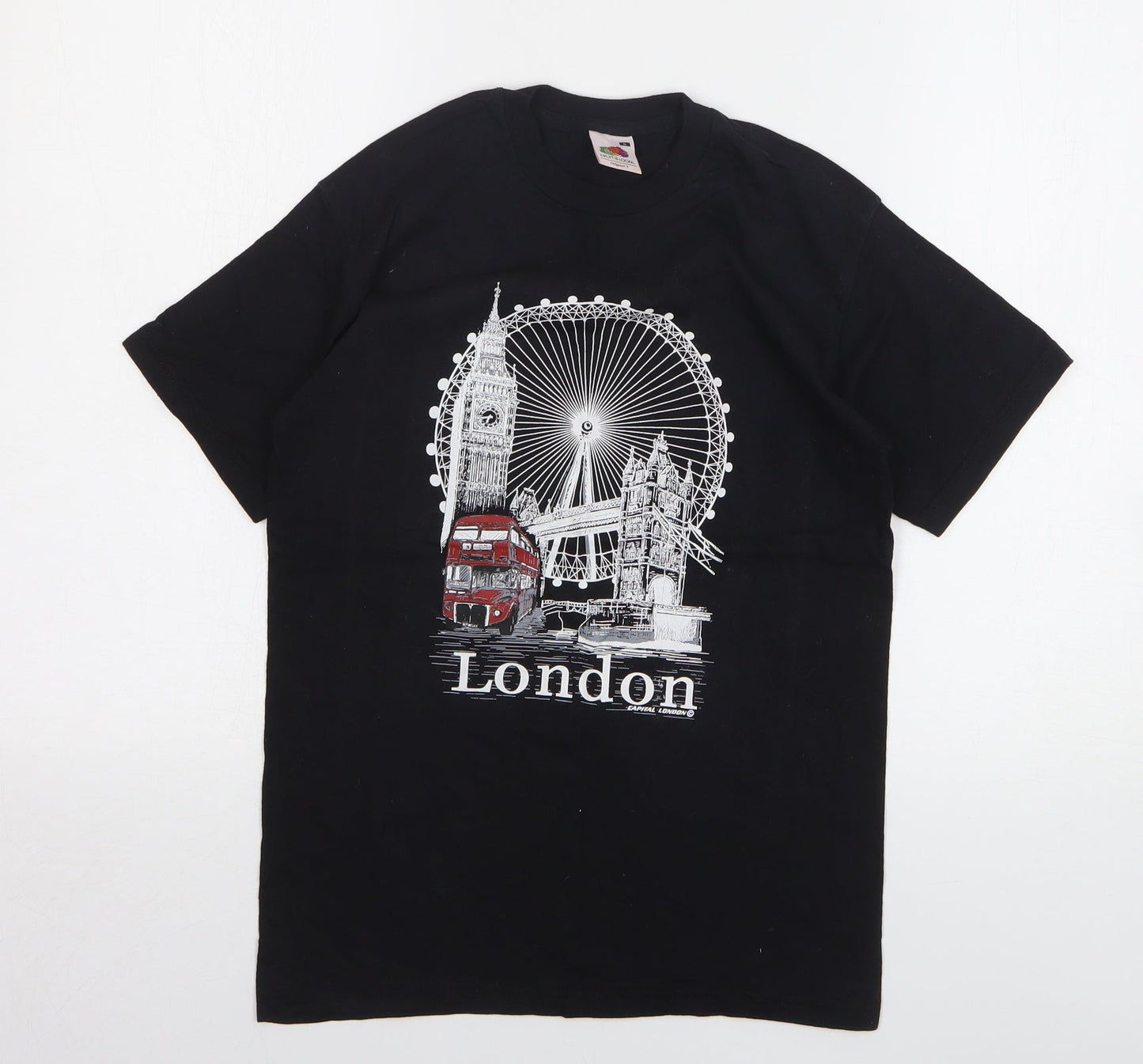 Womens UK Size S Fruit of the Loom Black Basic T-Shirt