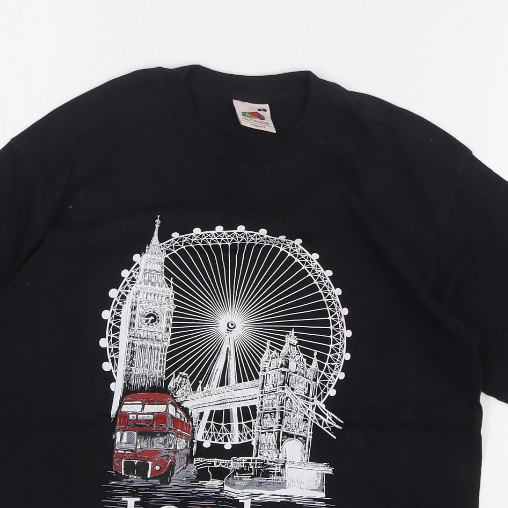 Womens UK Size S Fruit of the Loom Black Basic T-Shirt
