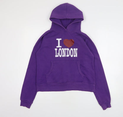 UK Womens Purple Cotton Pullover Hoodie Size M - I Love London