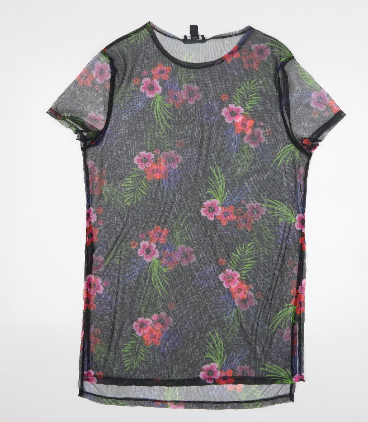 New Look Womens Beige Floral Polyester T-Shirt Dress Size S Round Neck