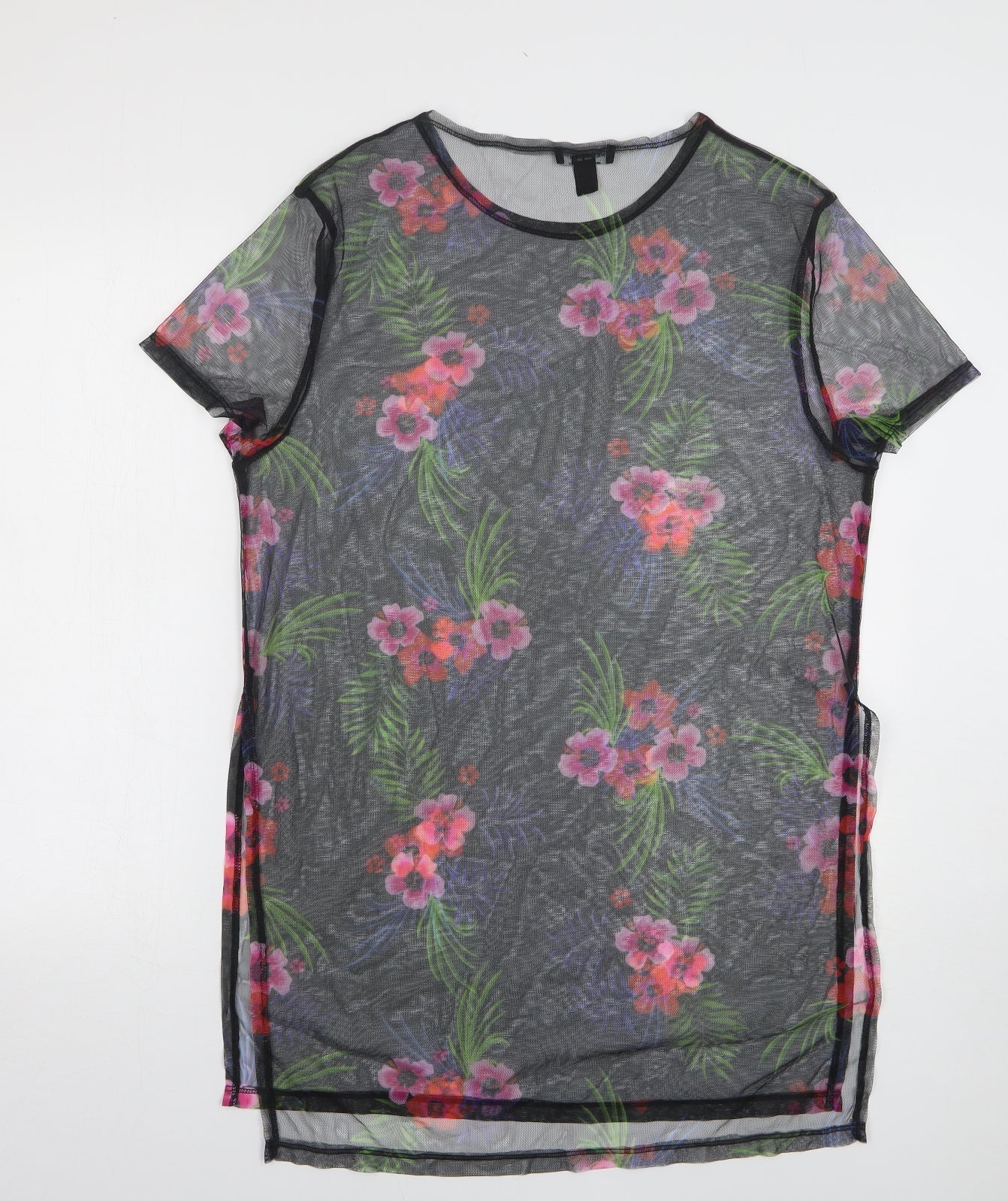 New Look Womens Beige Floral Polyester T-Shirt Dress Size S Round Neck