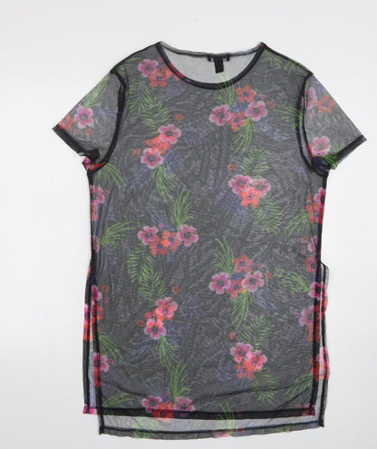 New Look Womens Beige Floral Polyester T-Shirt Dress Size S Round Neck