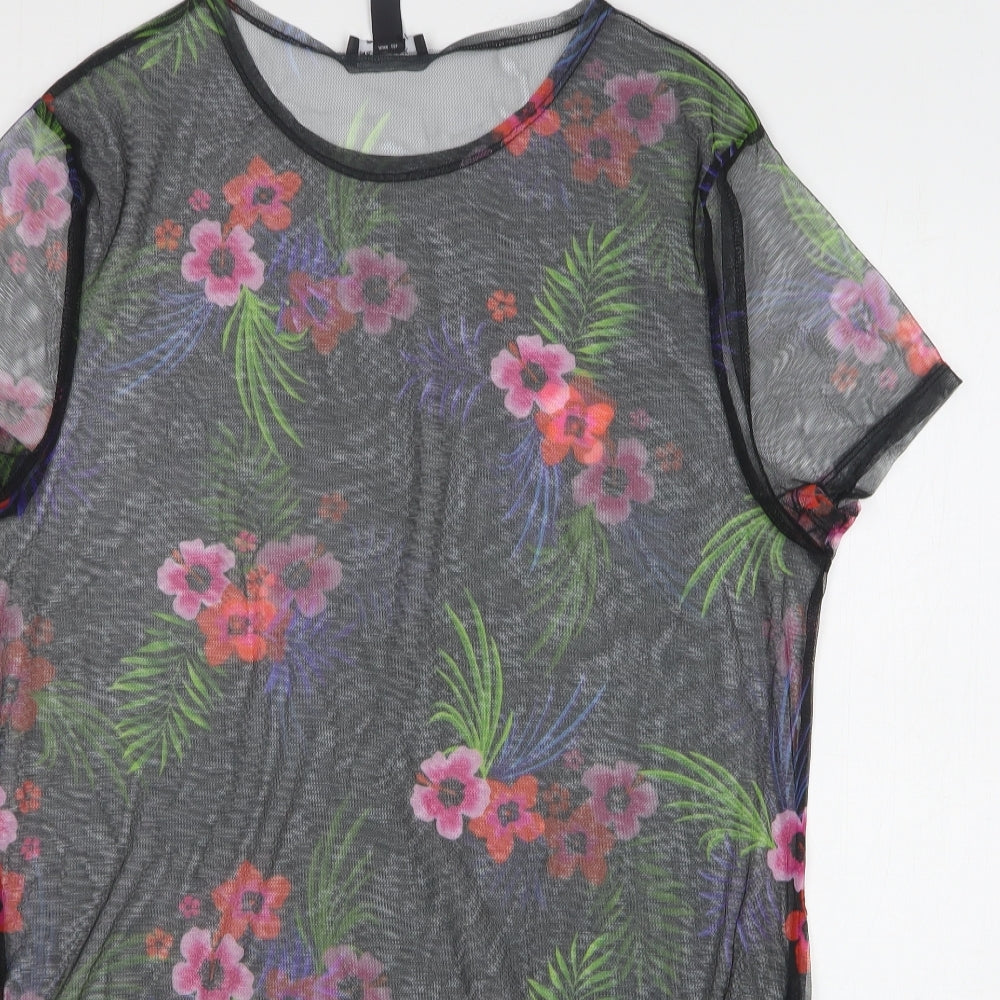 New Look Womens Beige Floral Polyester T-Shirt Dress Size S Round Neck
