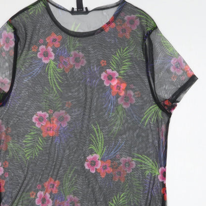 New Look Womens Beige Floral Polyester T-Shirt Dress Size S Round Neck