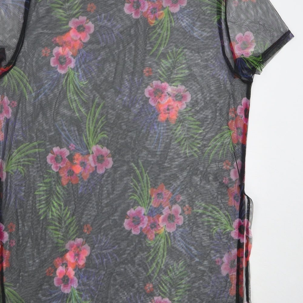 New Look Womens Beige Floral Polyester T-Shirt Dress Size S Round Neck
