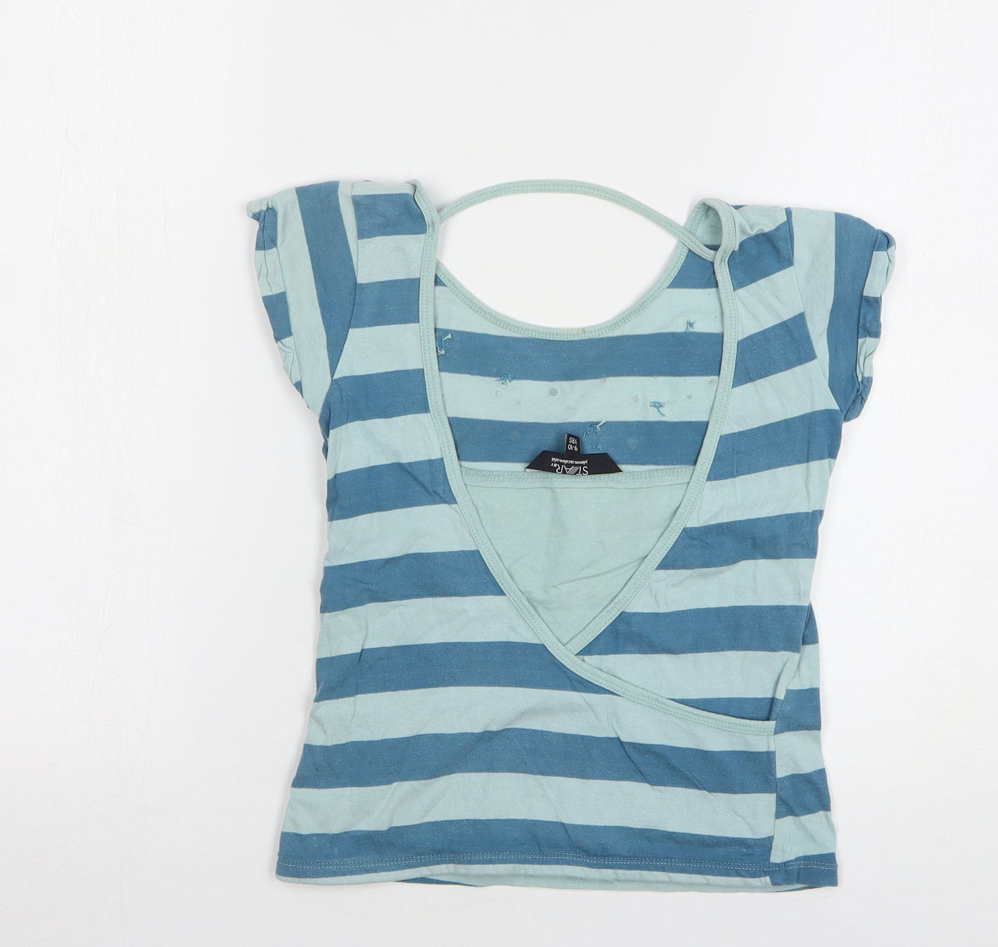 Julien Macdonald Girls Blue Striped Cotton Basic T-Shirt Size 9-10 Years Round Neck