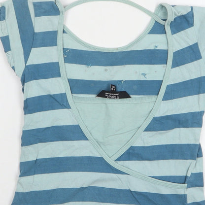 Julien Macdonald Girls Blue Striped Cotton Basic T-Shirt Size 9-10 Years Round Neck