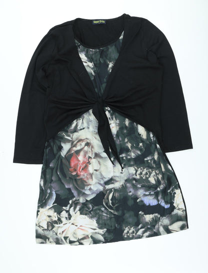 Sugar Crisp Womens Black Floral Polyester A-Line Size XL Scoop Neck