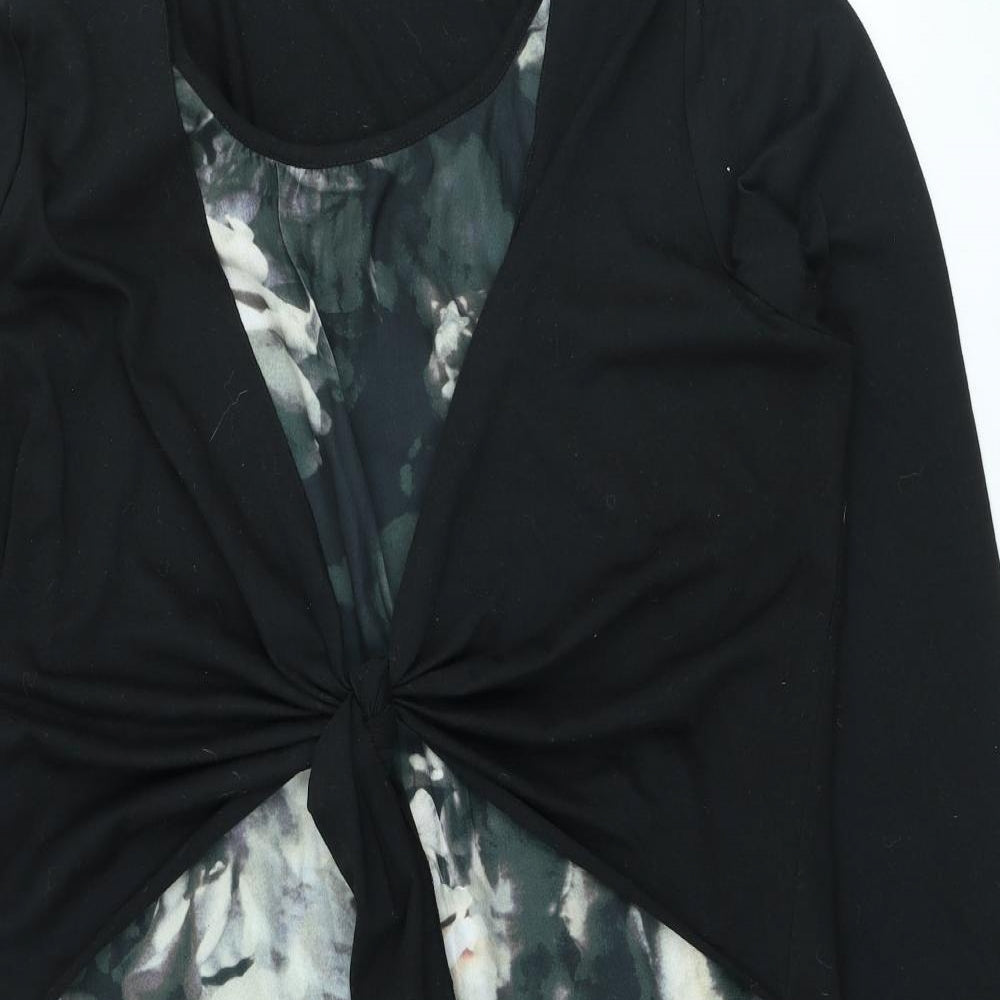 Sugar Crisp Womens Black Floral Polyester A-Line Size XL Scoop Neck