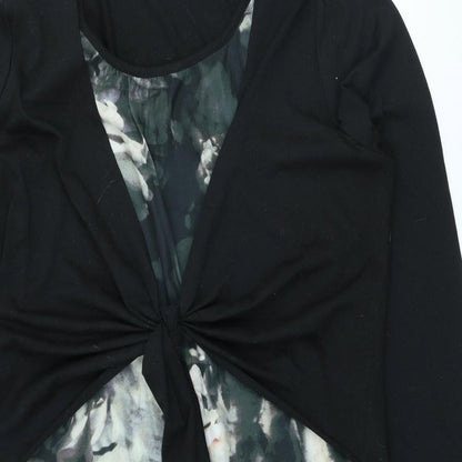 Sugar Crisp Womens Black Floral Polyester A-Line Size XL Scoop Neck