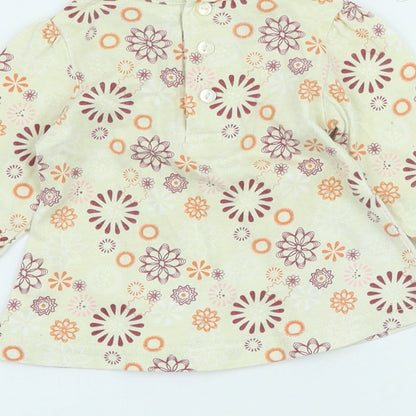 Preworn Girls Ivory Floral 100% Cotton Skater Dress Size 0-3 Months Crew Neck