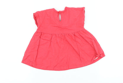 George Girls Pink 100% Cotton Skater Dress Size 6-9 Months High Neck - Minnie Mouse
