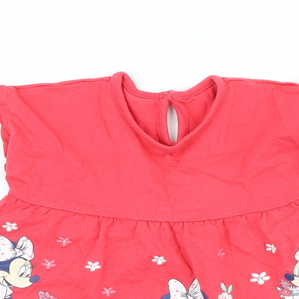George Girls Pink 100% Cotton Skater Dress Size 6-9 Months High Neck - Minnie Mouse