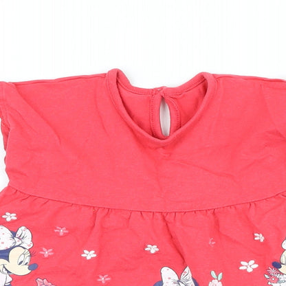 George Girls Pink 100% Cotton Skater Dress Size 6-9 Months High Neck - Minnie Mouse