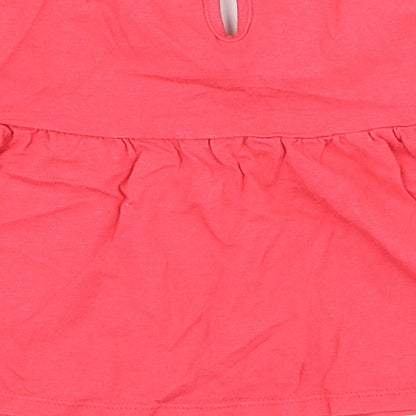 George Girls Pink 100% Cotton Skater Dress Size 6-9 Months High Neck - Minnie Mouse