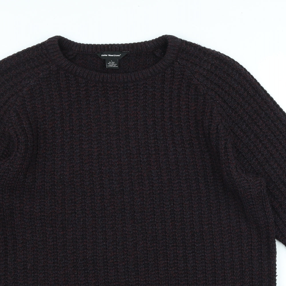 Cedar Wood State Mens Red High Neck Acrylic Pullover Jumper Size L