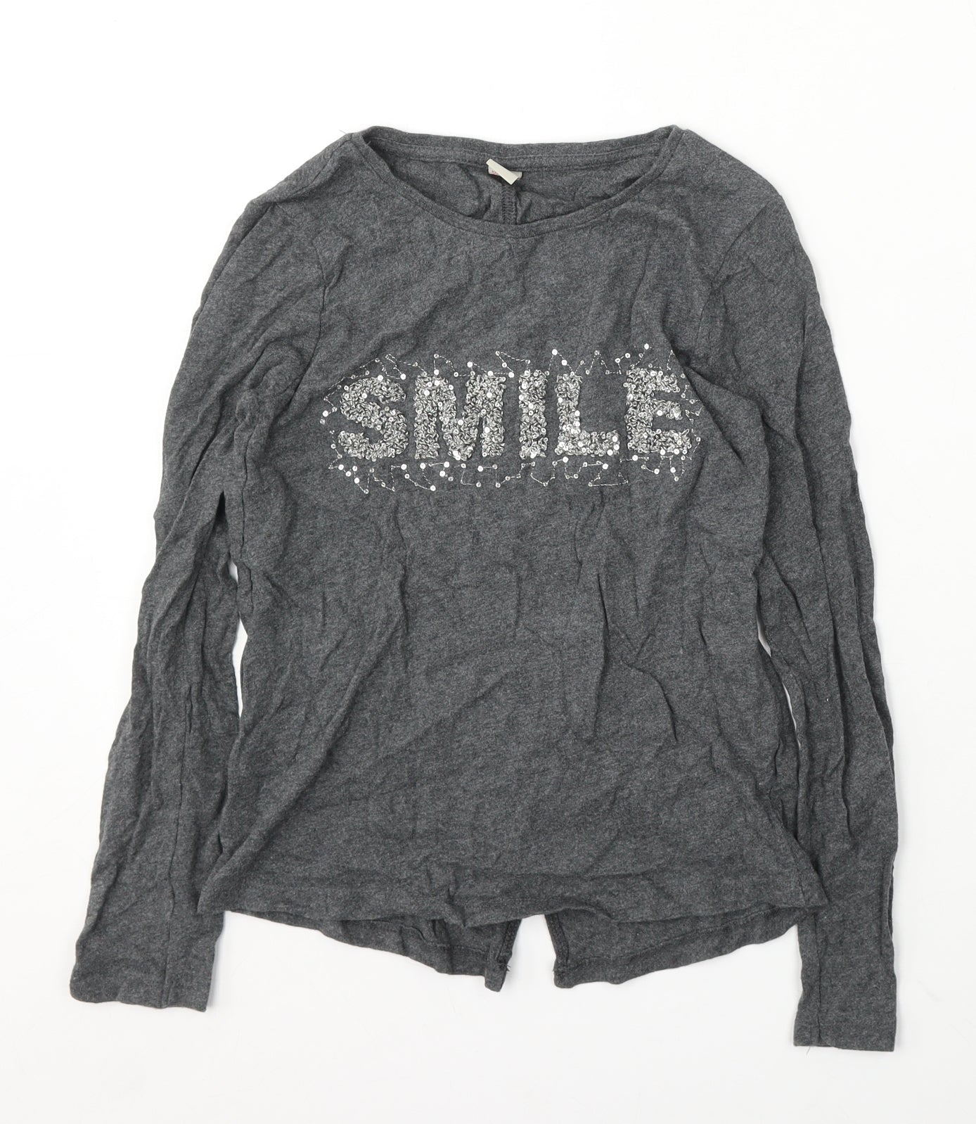 TU Girls Grey Cotton Basic T-Shirt Size 10 Years Round Neck - smile