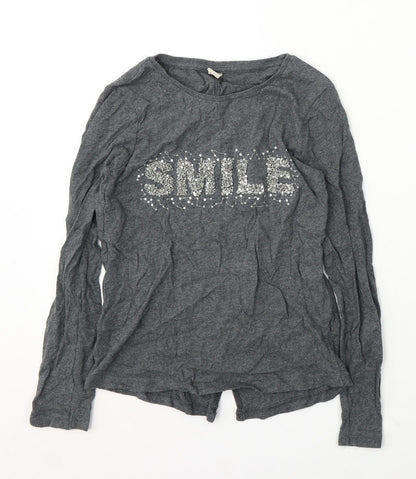 TU Girls Grey Cotton Basic T-Shirt Size 10 Years Round Neck - smile