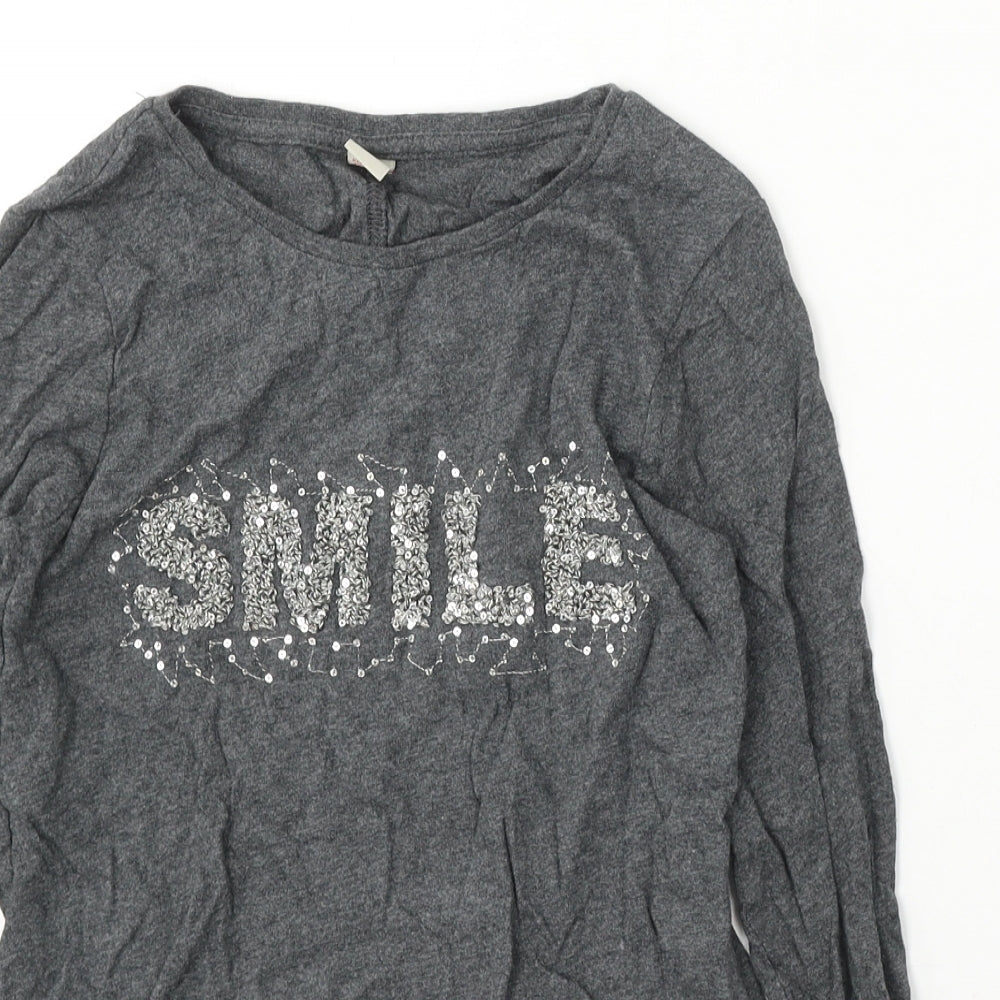 TU Girls Grey Cotton Basic T-Shirt Size 10 Years Round Neck - smile
