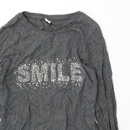 TU Girls Grey Cotton Basic T-Shirt Size 10 Years Round Neck - smile