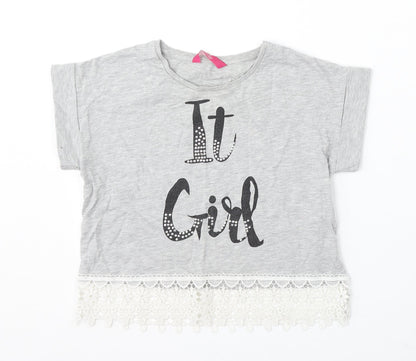 Young Dimension Girls Grey Cotton Basic T-Shirt Size 12 Years Round Neck - it girl