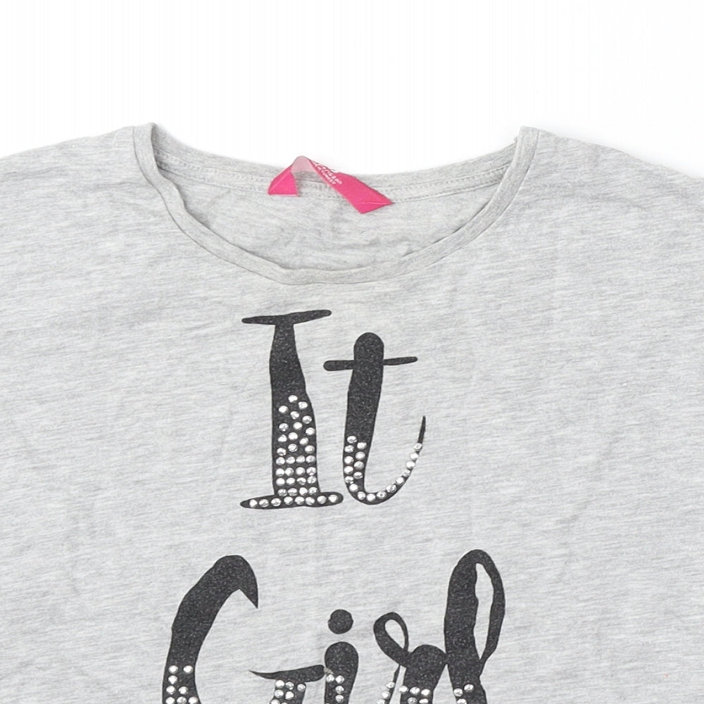 Young Dimension Girls Grey Cotton Basic T-Shirt Size 12 Years Round Neck - it girl