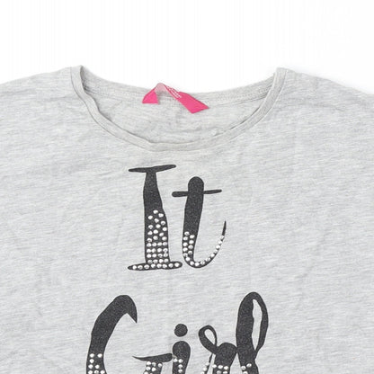 Young Dimension Girls Grey Cotton Basic T-Shirt Size 12 Years Round Neck - it girl