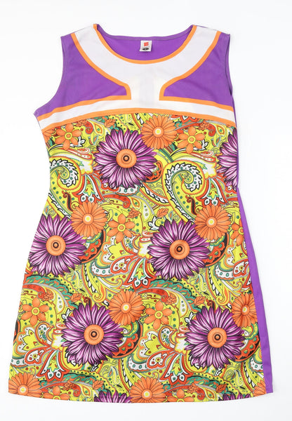 Smiffys Womens Purple Geometric Polyester Sheath Size L Round Neck - Peace