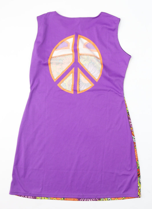 Smiffys Womens Purple Geometric Polyester Sheath Size L Round Neck - Peace