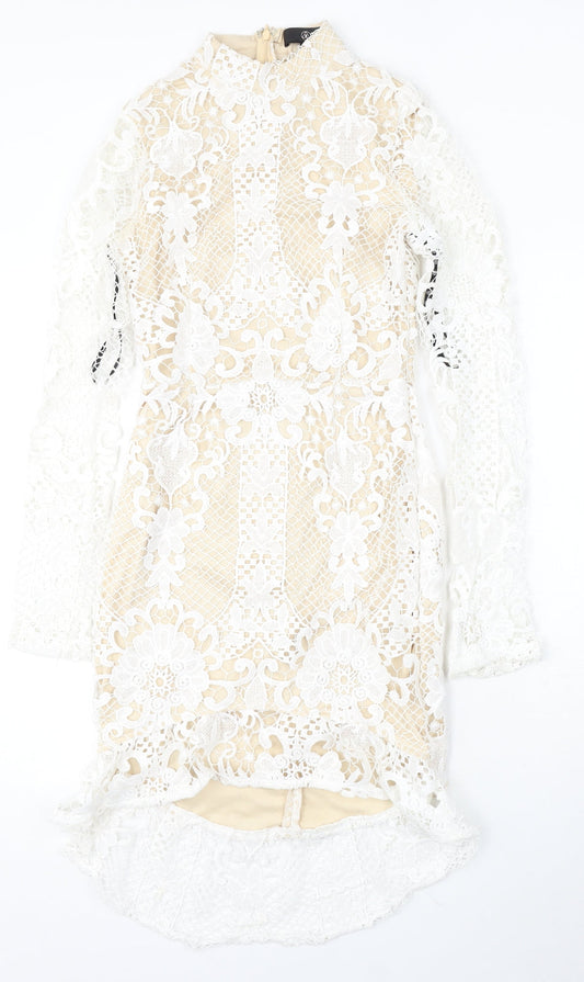 Missguided Womens White Polyester Bodycon Size 6 Round Neck Zip