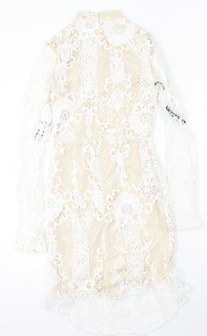 Missguided Womens White Polyester Bodycon Size 6 Round Neck Zip