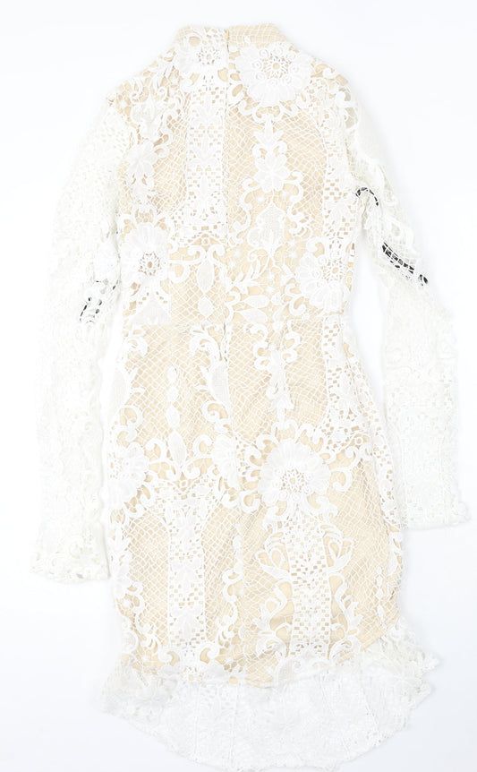 Missguided Womens White Polyester Bodycon Size 6 Round Neck Zip