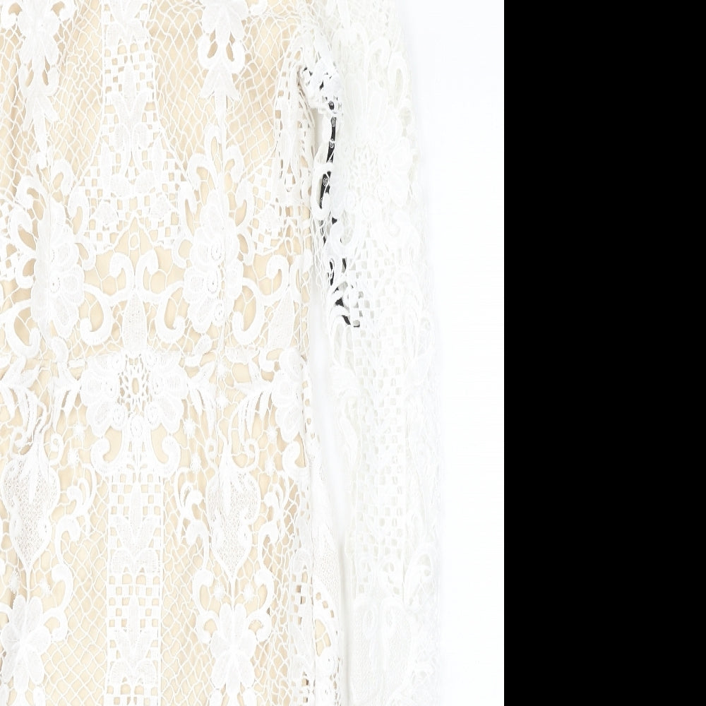 Missguided Womens White Polyester Bodycon Size 6 Round Neck Zip