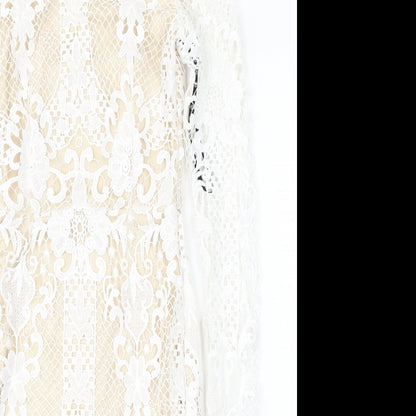 Missguided Womens White Polyester Bodycon Size 6 Round Neck Zip