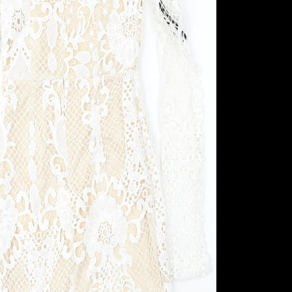 Missguided Womens White Polyester Bodycon Size 6 Round Neck Zip