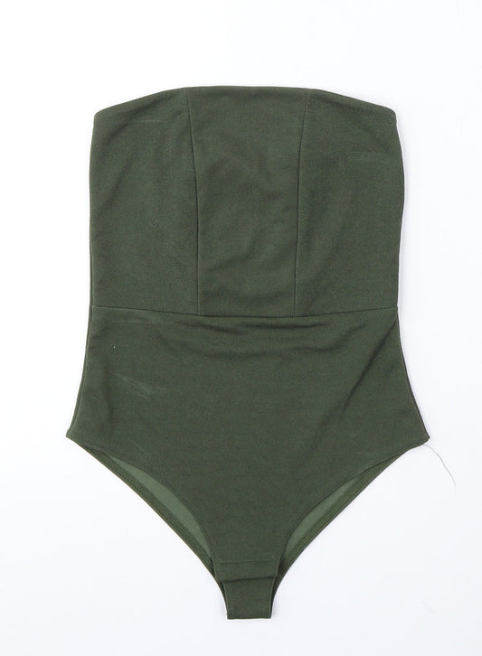 Boohoo Womens Green Polyester Bodysuit One-Piece Size 8 Snap
