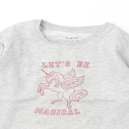 Primark Girls Grey Cotton Pullover Sweatshirt Size 8-9 Years - Unicorn