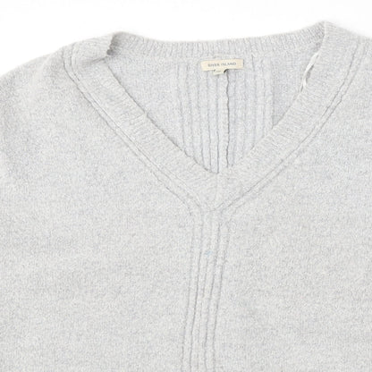 River Island Womens Grey V-Neck Acrylic Pullover Jumper Size 10