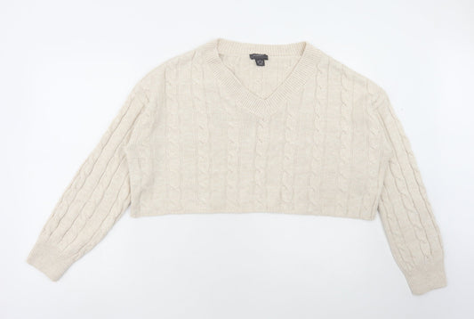Primark Womens Beige V-Neck Acrylic Pullover Jumper Size M