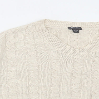 Primark Womens Beige V-Neck Acrylic Pullover Jumper Size M