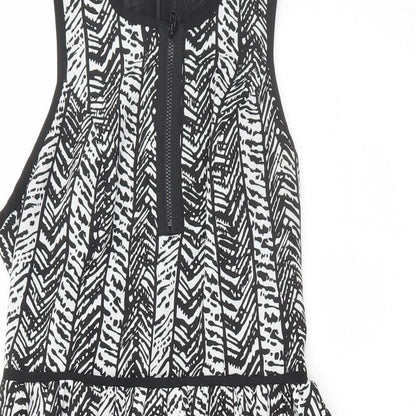 Topshop Womens Black Geometric Polyester Skater Dress Size 10 Round Neck