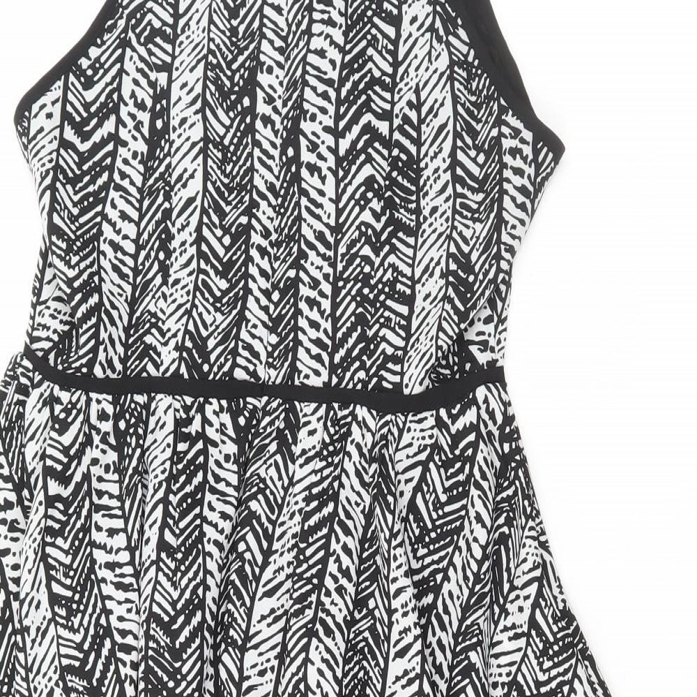 Topshop Womens Black Geometric Polyester Skater Dress Size 10 Round Neck