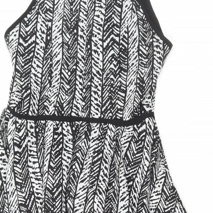 Topshop Womens Black Geometric Polyester Skater Dress Size 10 Round Neck