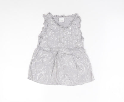 NEXT Girls Grey Floral 100% Cotton Fit & Flare Size 5 Years Round Neck Pullover